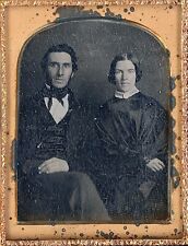 Pleasant Young Couple Gold Tinted Brooch + Chain 1/4 Plate Daguerreotype S922 picture