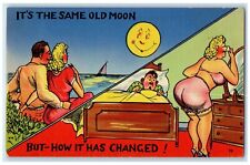 c1940's Anthropomorphic Moon Couple Romance How It Was Changed Vintage Postcard picture
