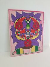 Huichol Yarn Painting 16x20 Large Vintage Tourist Pink Purple Red picture
