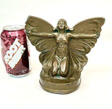 1920's Art Nouveau Bronze Butterfly Girl Winged Fairy Bookends Egyptian Sphinx picture