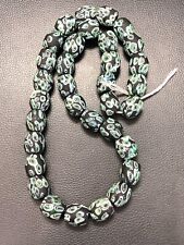 Impressive Vintage Venetian African Green Chevron Glass Beads 19mm Long Strand picture