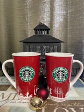 Starbucks Holiday 2006 Red White Christmas Ceramic Mug/Cup Set of 2-- 16 oz picture