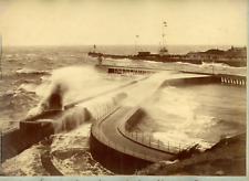 France, Le Havre, the jetties a day of a storm vintage albumen print, view taken picture