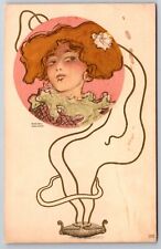 Raphael Kirchner~Fashion Lady Fantasy Portrait~Art Nouveau Incense Smoke~1905 PC picture