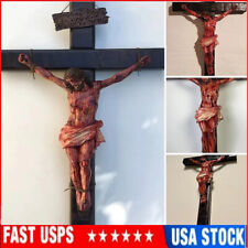 Realistic Crucifix Christ Wound For Meditation, Brown wood, Wall Cross picture