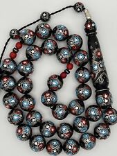 Black Coral Yusr Prayer Beads Inlaid Silver 925 Red Coral And Turquoise سبحة يسر picture