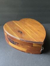Vintage Cedar Wood Mirrored Heart Shaped Trinket Keepsake Retro Jewelry Box picture