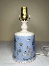 Vintage Stoneware Lamp Hand Painted Painted Blue Nature Scene No Shade/Top picture