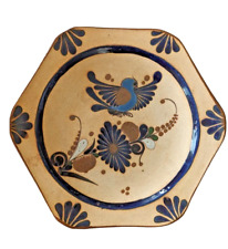 Mexican Tonala Folk Art Pottery Hand Painted Bird Wall Hanging Plate 13