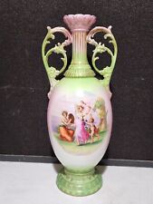Large Antique Beehive Austria Mark Vase Signed Kaufman Pink Green Ornate Handles picture
