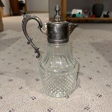 Vintage Silver Plated Top Glass Claret Carafe Wine Decanter Pitcher 10.5