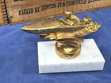C.1960 SPEEDBOAT Trophy Topper w/ Marble Base, Cast Metal, Father's Day Gift picture