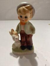 Vintage Hummel-Like Boy with Rabbit Figurine - Ceramic - Oval Base - Unmarked IL picture
