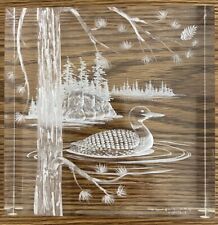Vintage Frank R Albrecht LOON Acrylic/Lucite Etched Paperweight - Signed 1984 picture