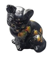 Lenox Fenton Shadow Little Black Cat Art Glass Kitty Signed Made In USA picture