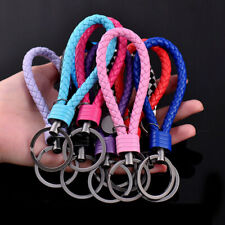 Colorful Keychain Leather Rope Strap Weave Keyring Key Chain Ring Key Fob Gifts picture