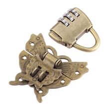 Antique Bronze Butterfly Box Latch Clasp Password Padlock Lock Key 2 in 1 Set picture