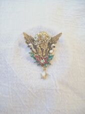 Vintage Christmas Pin Cherub Angel Goldtone Poinsettia Pearl Beads Star c1970s picture