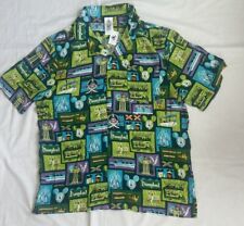 Disney Parks Green Shag Disneyland Mickey Mouse Button Up Shirt Adult Large NWT picture