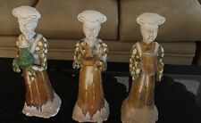China 1910 Terracotta Women Tomb Gift Bearers Tang Style Sanci Glazed Hand Made picture
