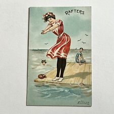 Antique Embossed Postcard Beautiful Bathing Beauty Driving Swimsuit Germany picture