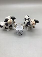 Two Cute Vintage Russ Miniature Country Cow Figurines With a Milk Pail picture