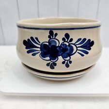 Vintage CDP Natural White Clay Planter Cream With Blue Flowers Trim Hand Painted picture