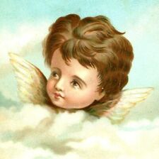 c1880s Giant Cherub Cupid Head in Clouds Wings Trade Card Cute Litho Sky Vtg C12 picture