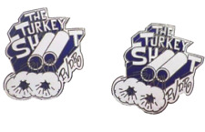 2 Vintage Enduro Motorcycle Racing Pins Biker Badges Turkey Shoot (Lot of 2) picture