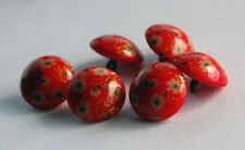 VINTAGE CHERRY RED GLASS BUTTON 6 BUTTONS • 12mm • PAINTED FLOWERS picture