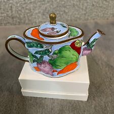 Kelvin Chen Enamel Copper Hand Painted Miniature Teapot Vegetables Lid 1999 VTG picture