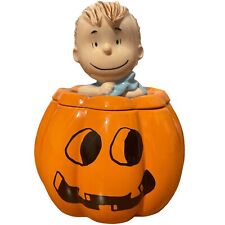 Snoopy Hallmark Halloween Linus Pumpkin Charlie Brown Cookie Lid Container Jar picture