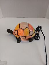 Vtg Turtle Lamp Stained Glass Tiffany Style Night Light White w Color Accents picture