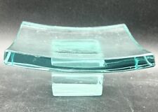 Vintage Annieglass Green Square Dish With Pedestal 5”x5”x2” EUC Marked RARE FIND picture