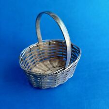 Vintage Small Silver Metal Wire Woven Basket With Handle Rustic Patina Solid picture