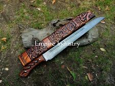 Handmade Spring Steel Full Tang Hunting Sword With Engraved Scabbard Fixed Blade picture