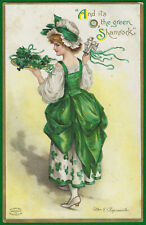 Clapsaddle St Patricks Day Victorian Girl Selling Shamrocks A/S PC Vtg c1910 picture