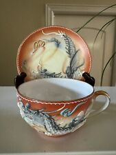 Vintage Japan Dragonware Full Size Tea Cup & Saucer Set Orange Gray Blue picture