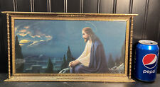 Vtg 20-30’s? Metal Desk Frame JESUS Gethsemane Mt Olives Print Religious picture