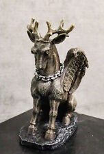 Gothic Sitting Winged Pegasus Stag Horned Gargoyle in Stoic Pose Statue 6.25