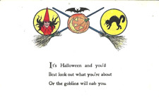 1912 Halloween Postcard Ghost Limerick 1912 Witch Cat Bat JOL Gibson Art GA17 picture