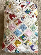 Vintage 1975 Hand Sewn Cathedral Window Patch Quilt Coverlet Bedding 76” x 89” picture