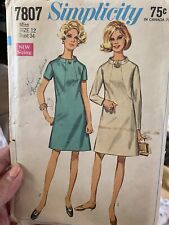 Vintage 1968 Simplicity Shift Dress LS or SS Pattern 7807 Size 12 Bust 34 picture