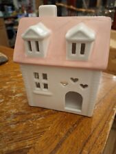 Spritz Valentine Ceramic House Cottage Decoration Votive Pink/White 6
