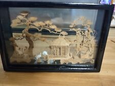 Vintage Oriental Chinese Hand Carved Cork Diorama Pagoda W/Birds Intricate Art picture