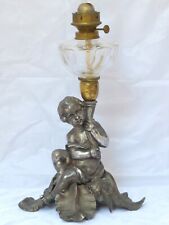 Superb Antique French Oil Lamp Figural Cherub Complete 19TH Silverplated picture