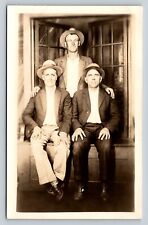 RPPC Three Men in Suits and Hats Pose in Window VINTAGE Postcard DOPS 1925-1942 picture