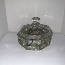 Vintage France Arcoroc Glass Floral Candy Dish W/ Lid - Robin Lisa Signed Look picture