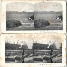 c1900s Golden Gate San Francisco / Logs Washington Double 2 Sided Stereoview V42 picture