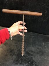 Antique T-Handle Wood Auger Hand Drill From The 1800s LG . 5 IN 13IN DEEP SET picture